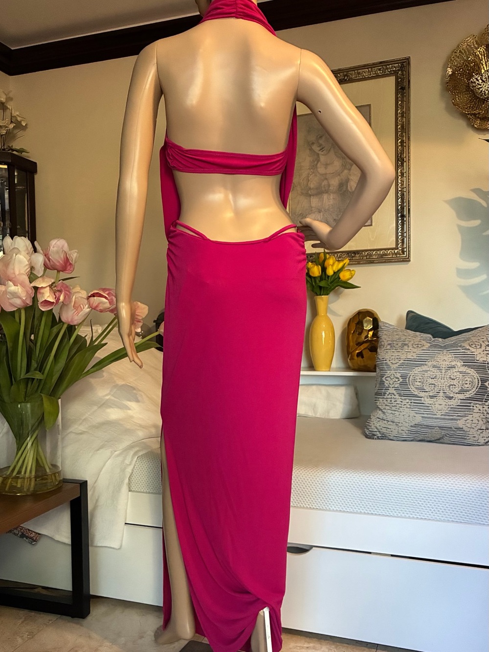 Zara Fuchsia Draped Halter Maxi Dress